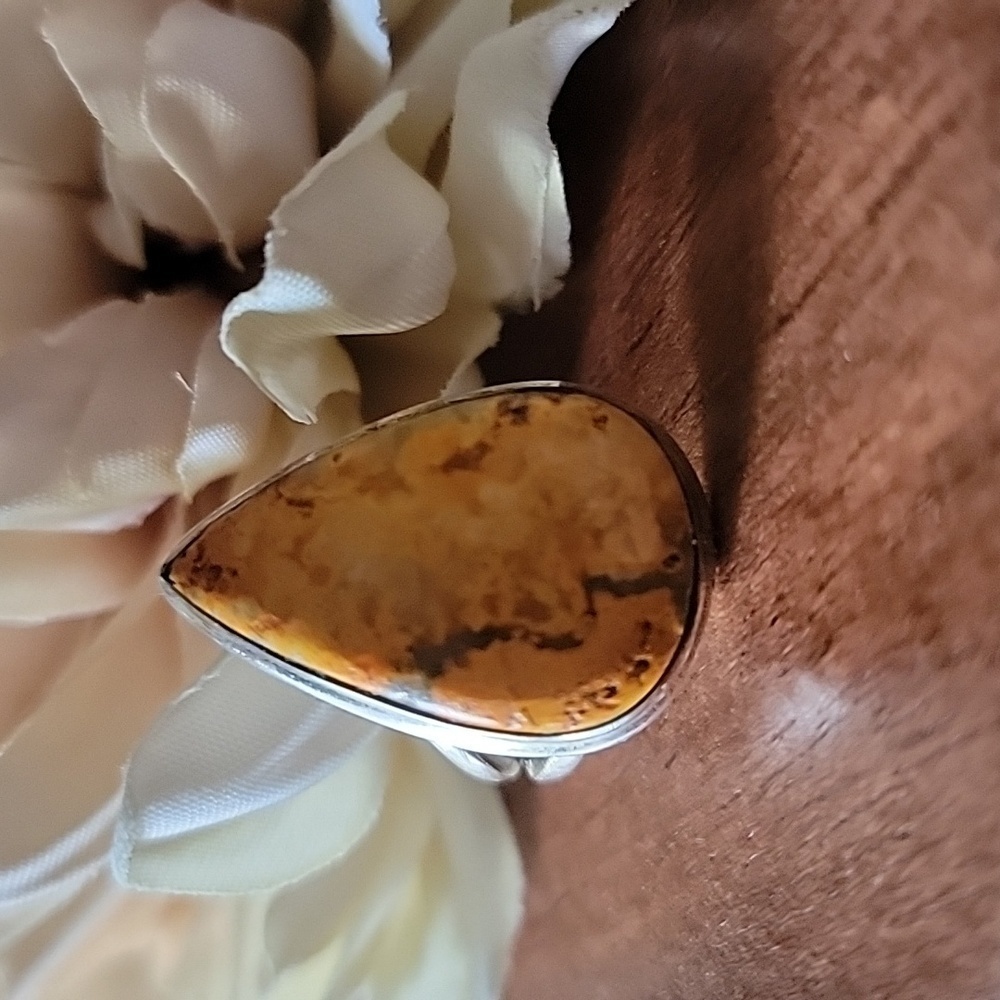 Solid Sterling Silver Bumblebee Jasper Ring Size … - image 5